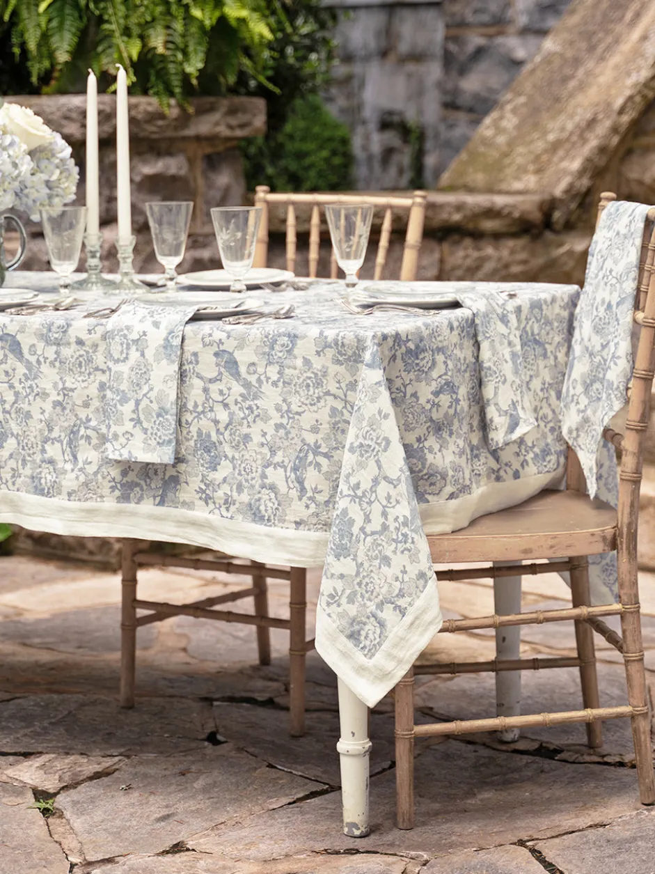 Zen Garden Linen Tablecloth - White Blue