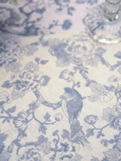 Zen Garden Linen Tablecloth - White Blue
