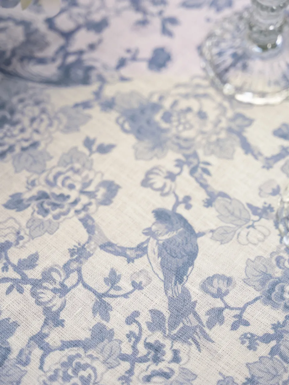 Zen Garden Linen Tablecloth - White Blue